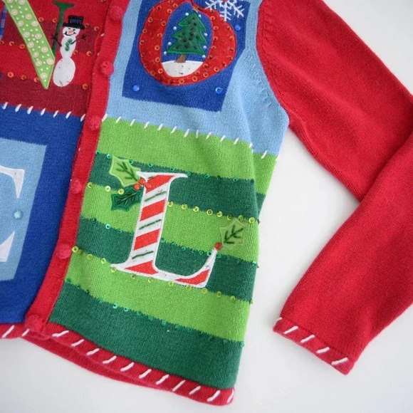 Vintage Tiara International Christmas Collection Red Knit NOEL Cardi Sweater S - Picture 6 of 11